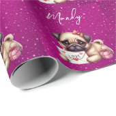 Pug Valentijnsdag Gepersonaliseerde Pug Puppy Lief Cadeaupapier (Rol Hoek)