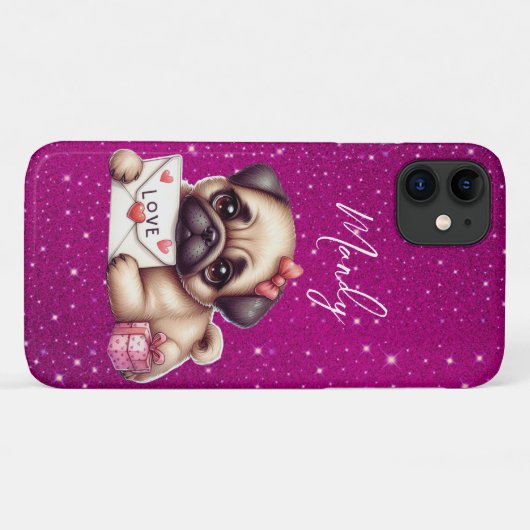 Pug Valentijnsdag Gepersonaliseerde Pug Puppy Lief Case-Mate iPhone Case (Achterkant (horizontaal))