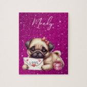 Pug Valentijnsdag Gepersonaliseerde Pug Puppy Lief Legpuzzel (Verticaal)