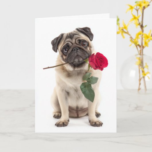 Pug Valentine Kaart (Gele Bloem)