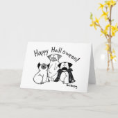 Pug van Halloween Monsters Kaart (Gele Bloem)