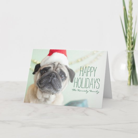 Pug van Kerstmis Feestdagen Kaart (Voorkant)
