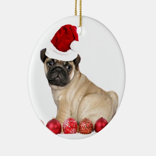 Pug van Kerstmis hond Keramisch Ornament (Rechts)