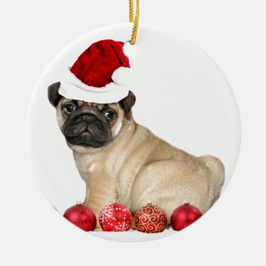 Pug van Kerstmis hond Keramisch Ornament (Voorkant)