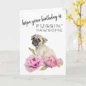 Pug van Pawsome van Puggin de Leuke Verjaardag van Kaart (Gele Bloem)