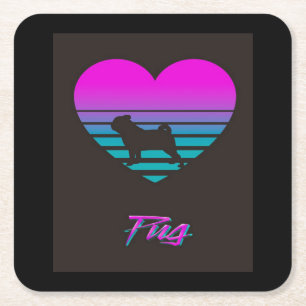 Pug Vaporwave Hart Pug Hondenliefhebber Gift Kartonnen Onderzetters