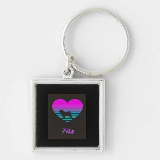 Pug Vaporwave Hart Pug Hondenliefhebber Gift Sleutelhanger (Voorkant)