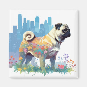 Pug Vector Art Animal in de majestueuze Natuur Wil Magneet