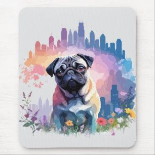 Pug Vector Art Animal in de majestueuze Natuur Wil Muismat