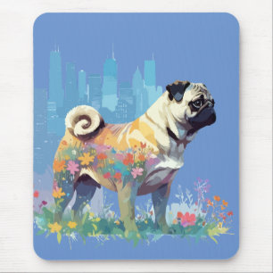 Pug Vector Art Animal in de majestueuze Natuur Wil Muismat