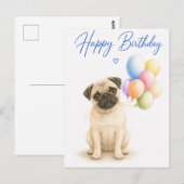 Pug-verjaardag Briefkaart (Voorkant / Achterkant)
