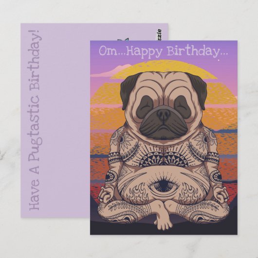 Pug-verjaardag Briefkaart (Voorkant / Achterkant)