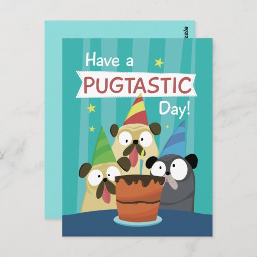 Pug-verjaardag Briefkaart (Voorkant / Achterkant)