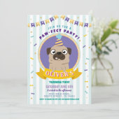 Pug Verjaardag Doggy Party Dog Confetti Blue Kaart (Staand voorkant)