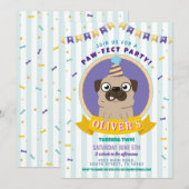 Pug Verjaardag Doggy Party Dog Confetti Blue Kaart (Voorkant / Achterkant)