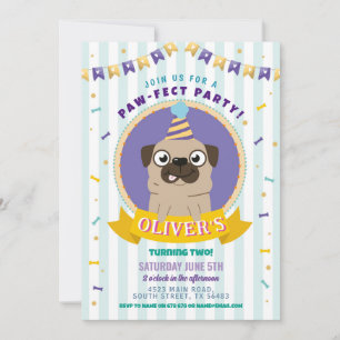 Pug Verjaardag Doggy Party Dog Confetti Blue Kaart
