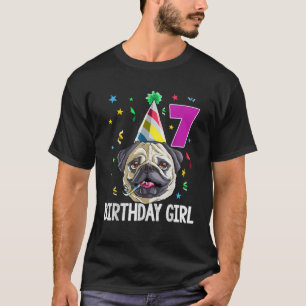 Pug Verjaardag Meisje 7e 7 Kinder Meisjes Gift Ide T-shirt