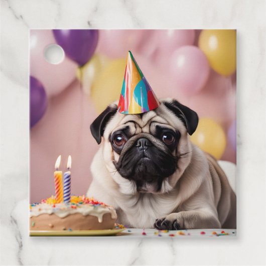 Pug verjaardagsfeestje bedankjes labels (Voorkant)