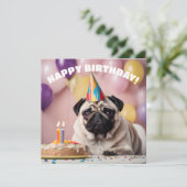 Pug verjaardagsfeestje kaart (Staand voorkant)