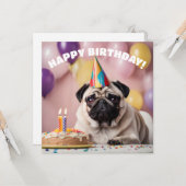 Pug verjaardagsfeestje kaart (Voorkant / Achterkant in situ)