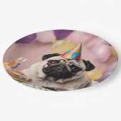 Pug verjaardagsfeestje papieren bordje (Gekanteld)