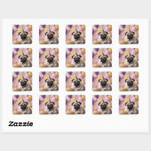 Pug verjaardagsfeestje vierkante sticker (Vel)