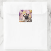 Pug verjaardagsfeestje vierkante sticker (Tas)
