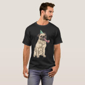 Pug Verjaardagshoorn Party pet T-shirt (Voorkant volledig)