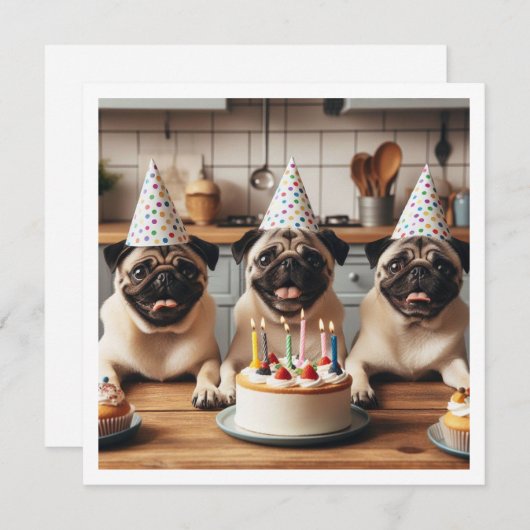 Pug verjaardagskaart, Pug kaart, Pug Kaart (Voorkant / Achterkant)