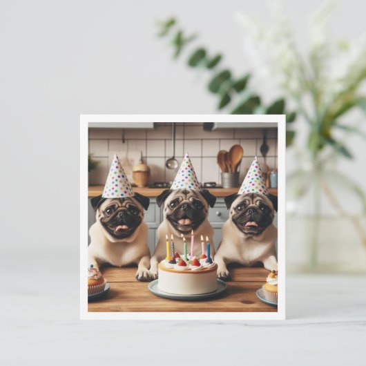 Pug verjaardagskaart, Pug kaart, Pug Kaart (Staand voorkant)