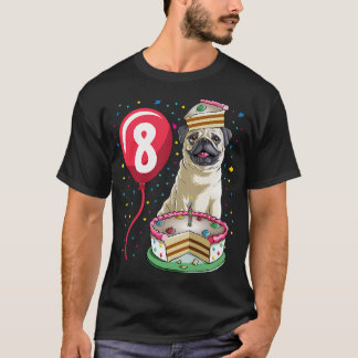 Pug verjaardagstaart ballon 8 t-shirt