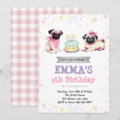 Pug verjaardagsuitnodiging kaart (Voorkant / Achterkant)