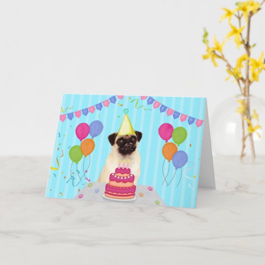 Pug-verjaardagsvakantiewenskaart Kaart (Gele Bloem)
