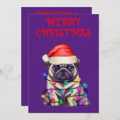 "PUG VERPAKT IN KERSTVERLICHTING" KAART (Voorkant / Achterkant)