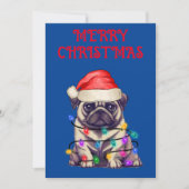 "PUG VERPAKT IN KERSTVERLICHTING" KAART (Voorkant)