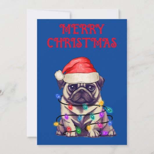 "PUG VERPAKT IN KERSTVERLICHTING" KAART (Voorkant)
