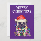 "PUG VERPAKT IN KERSTVERLICHTING" KAART (Voorkant)