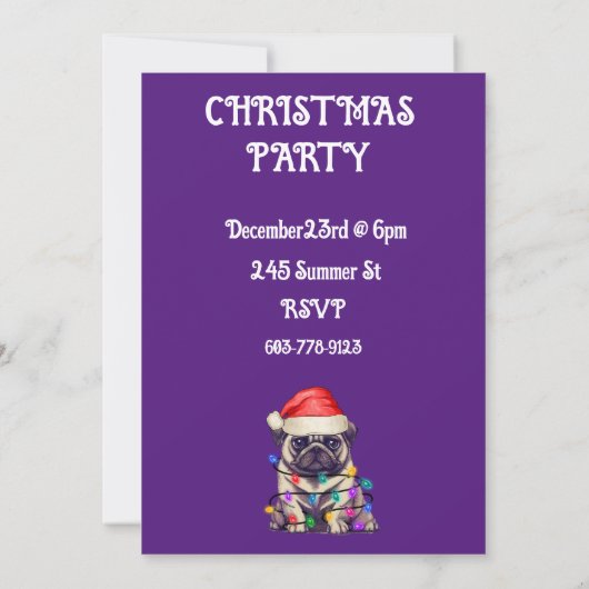 "PUG VERPAKT IN KERSTVERLICHTING" KAART (Achterkant)