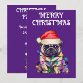 "PUG VERPAKT IN KERSTVERLICHTING" KAART (Voorkant / Achterkant)