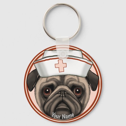 Pug-verpleegster sleutelhanger (Voorkant)