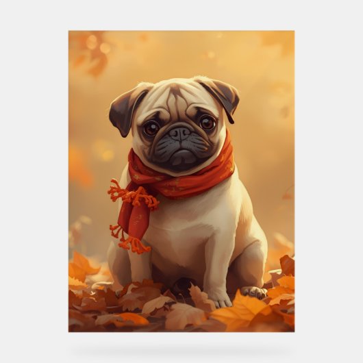 Pug Vibes: Cute Autumn Pug Acryl Bord (Voorkant)
