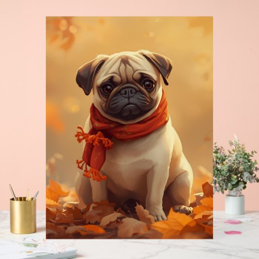 Pug Vibes: Cute Autumn Pug Acryl Bord (Huwelijk)