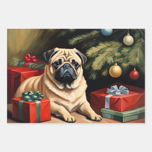 Pug viert Kerstmis Inpakpapier Vel (Voorkant 2)