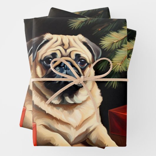 Pug viert Kerstmis Inpakpapier Vel (In situ)