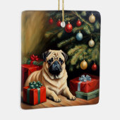 Pug viert Kerstmis Keramisch Ornament (Rechts)