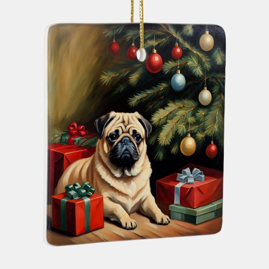 Pug viert Kerstmis Keramisch Ornament (Rechts)