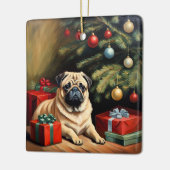 Pug viert Kerstmis Keramisch Ornament (Links)