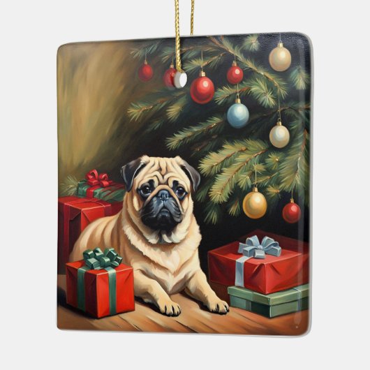 Pug viert Kerstmis Keramisch Ornament (Links)