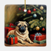 Pug viert Kerstmis Keramisch Ornament (Achterkant)