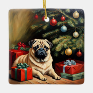Pug viert Kerstmis Keramisch Ornament